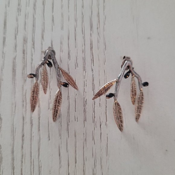 $120 Handmade Sterling Silver Olive Branch Stud Earrings Made in Greece - Picture 5 of 7